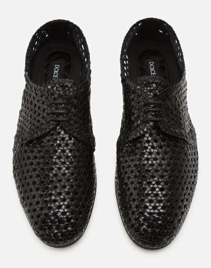 Dolce and Gabbana LaceUps Men Handwoven Derby Shoes Black