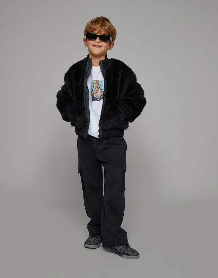 Dolce and Gabbana Mini Me Boy Children Faux Fur Bomber Jacket With Tag Black Dolce and Gabbana Mini Me Boy Children Faux Fur Bomber Jacket With Tag Black