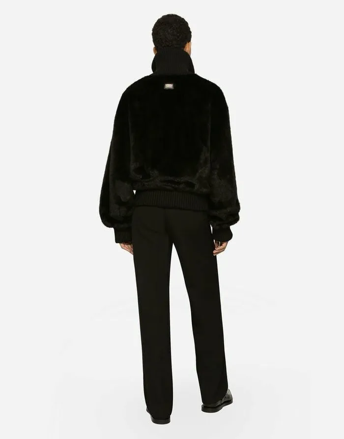 Dolce and Gabbana Mini Me Boy ChildrenMen Faux Fur Jacket With Logo Tag Black Dolce and Gabbana Mini Me Boy ChildrenMen Faux Fur Jacket With Logo Tag Black