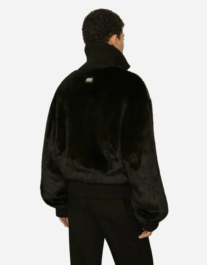 Dolce and Gabbana Mini Me Boy ChildrenMen Faux Fur Jacket With Logo Tag Black Dolce and Gabbana Mini Me Boy ChildrenMen Faux Fur Jacket With Logo Tag Black