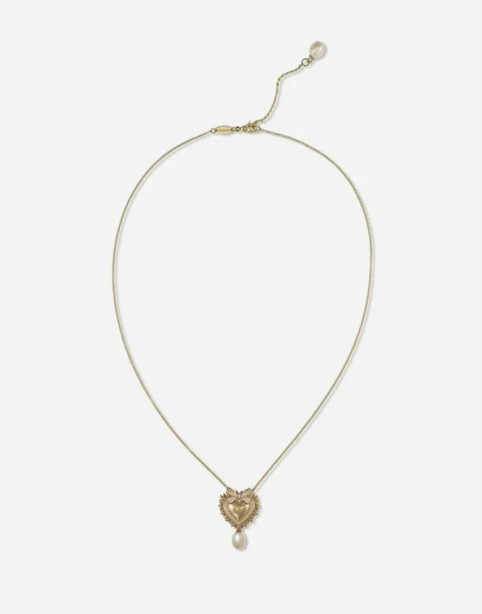 Dolce and Gabbana Necklaces Women Devotion Necklace In Yellow Gold With Diamonds And Pearls Yellow Gold
