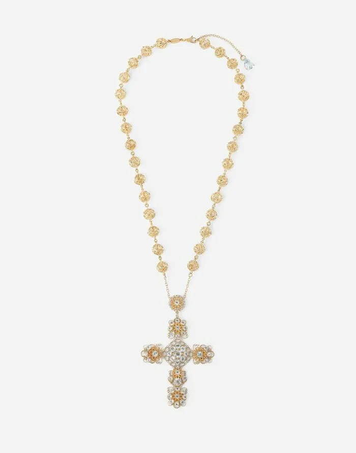 Dolce and Gabbana Necklaces Women Pizzo Necklace In Yellow 18kt Gold With Aquamarines Gold