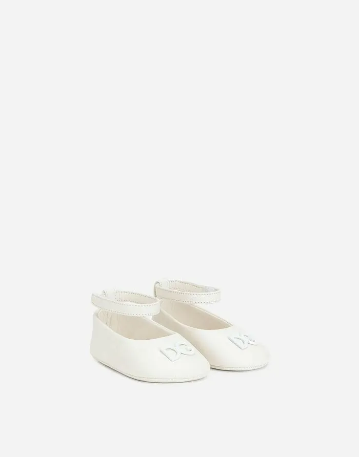 Dolce and Gabbana Newborn Shoes 1620 Children Nappa Leather Newborn Ballet Flats White
