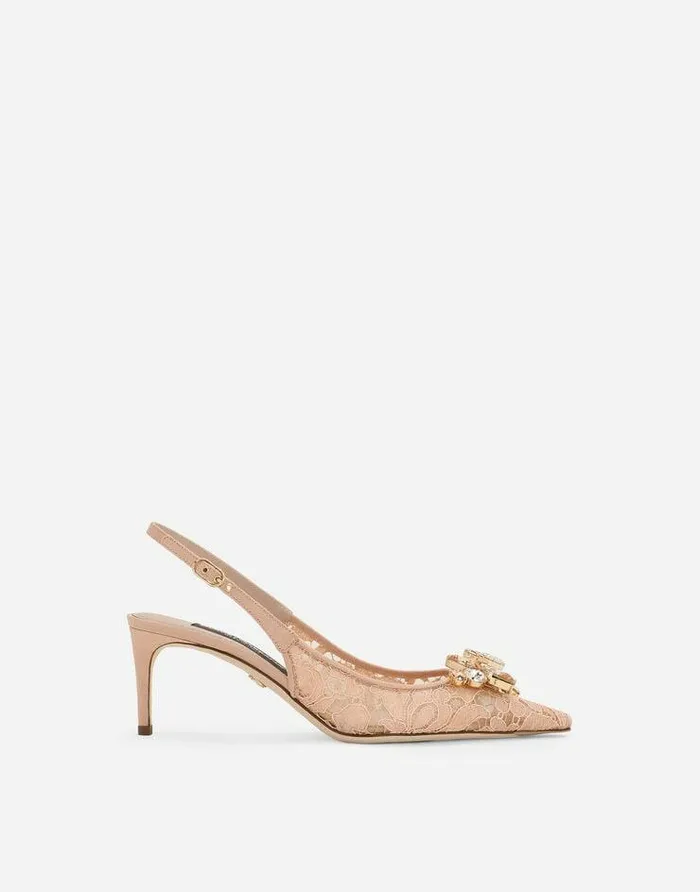 Dolce and Gabbana Pumps And Slingback Women Rainbow Lace Slingbacks In Lurex Lace Pink Dolce and Gabbana Pumps And Slingback Women Rainbow Lace Slingbacks In Lurex Lace Pink