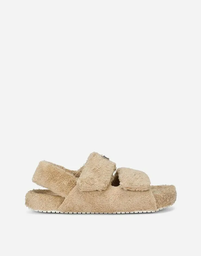 Dolce and Gabbana Sandals And Slides Men Terrycloth Sandals With Logo Tag Beige Dolce and Gabbana Sandals And Slides Men Terrycloth Sandals With Logo Tag Beige
