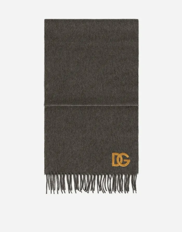 Dolce and Gabbana Scarves And Silks Men Cashmere Scarf With DG Embroidery Grey Dolce and Gabbana Scarves And Silks Men Cashmere Scarf With DG Embroidery Grey