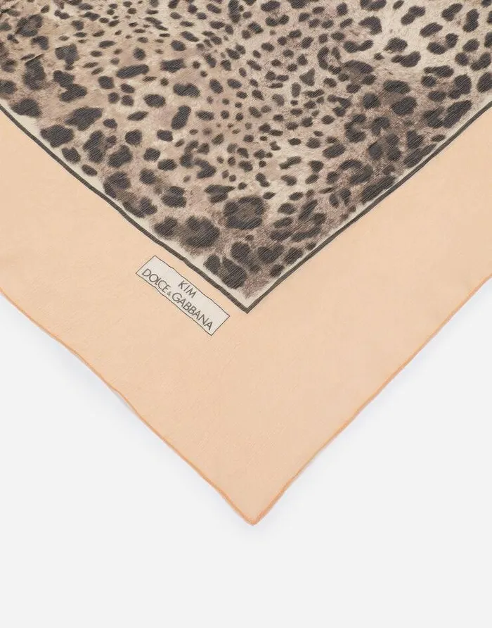 Dolce and Gabbana Scarves And Silks Women KIM DOLCEandGABBANA Silk Crepon Scarf With Leopard Print Animal Print