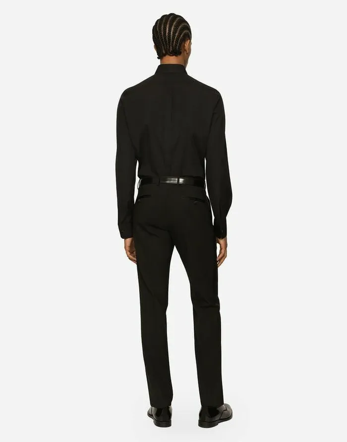 Dolce and Gabbana Shirts Men Cotton Poplin Goldfit Tuxedo Shirt Black