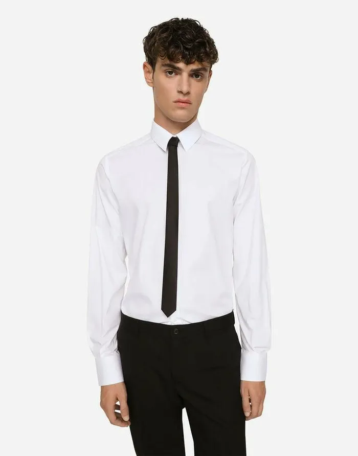 Dolce and Gabbana Shirts Men Stretch Poplin Goldfit Shirt White
