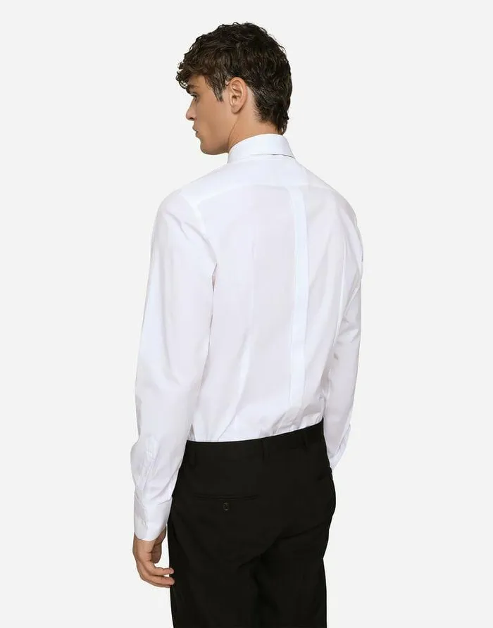 Dolce and Gabbana Shirts Men Stretch Poplin Goldfit Shirt White