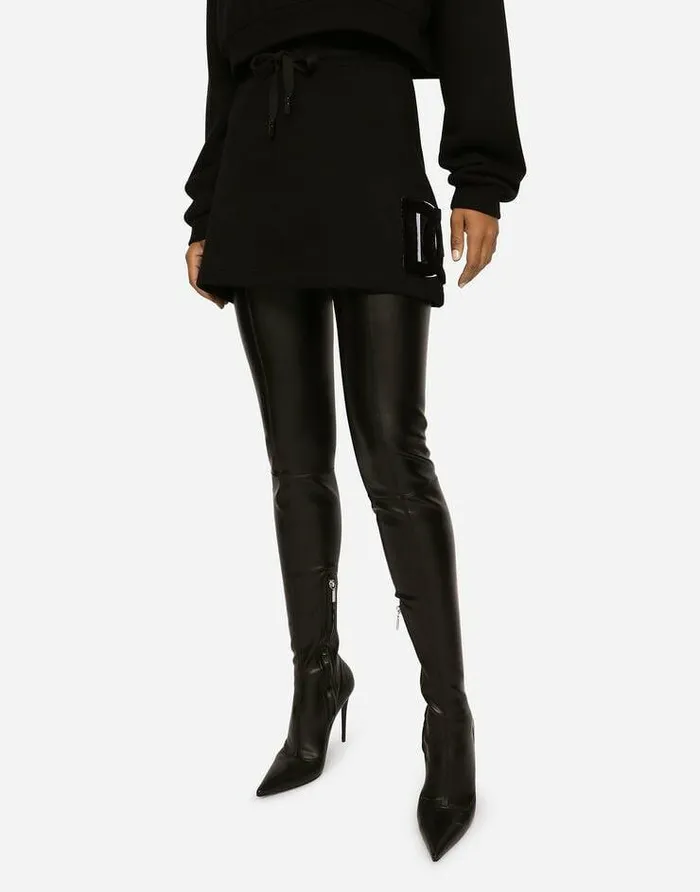 Dolce and Gabbana Skirts Women Jersey Miniskirt With Logo Patch Black