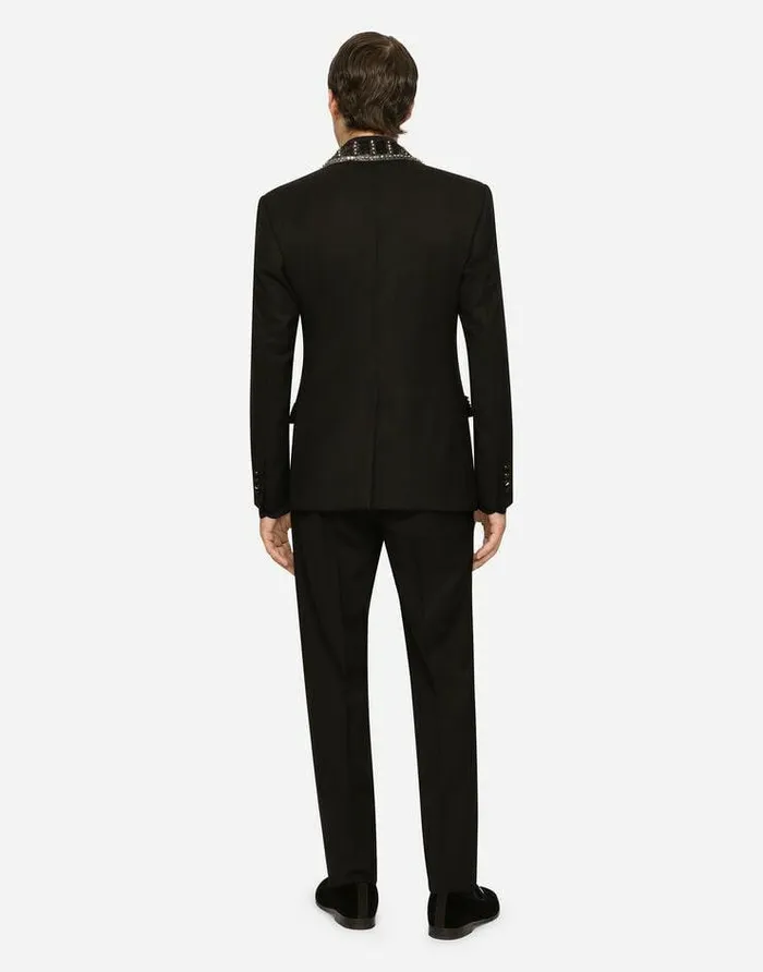 Dolce and Gabbana Suits And Blazers Men Threepiece Stretch Wool Siciliafit Suit With Rhinestones Black Dolce and Gabbana Suits And Blazers Men Threepiece Stretch Wool Siciliafit Suit With Rhinestones Black
