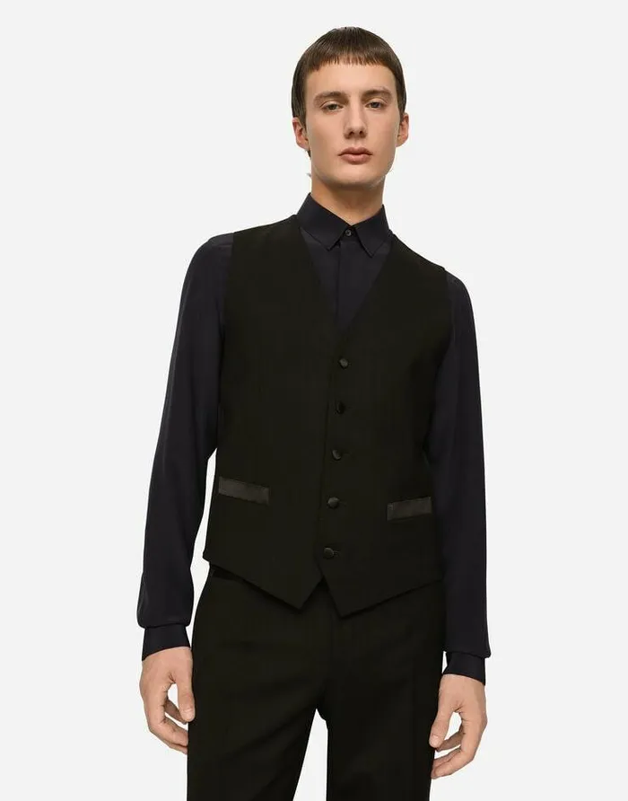 Dolce and Gabbana Suits And Blazers Men Threepiece Stretch Wool Siciliafit Suit With Rhinestones Black Dolce and Gabbana Suits And Blazers Men Threepiece Stretch Wool Siciliafit Suit With Rhinestones Black