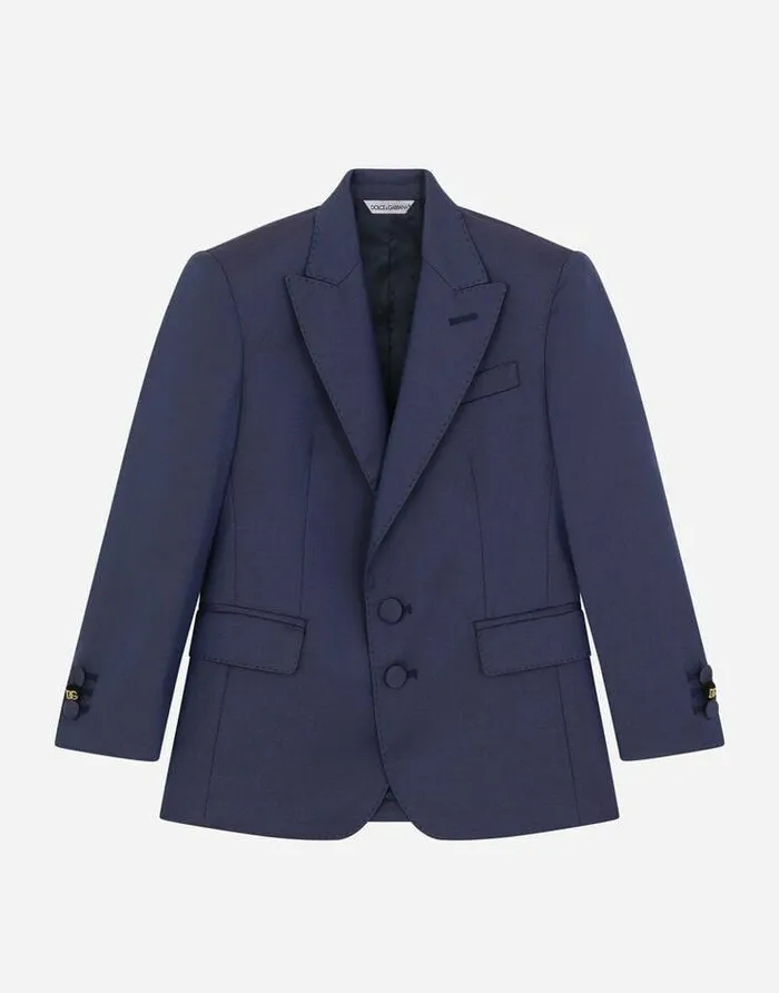Dolce and Gabbana Suits Children Singlebreasted Woolen Jacket Blue