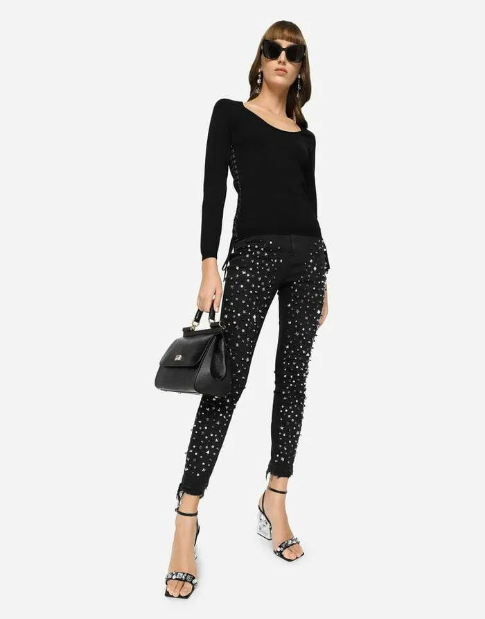 Dolce and Gabbana Sweaters And Cardigans Women Viscose Sweater With Lacing And Eyelets Black Dolce and Gabbana Sweaters And Cardigans Women Viscose Sweater With Lacing And Eyelets Black