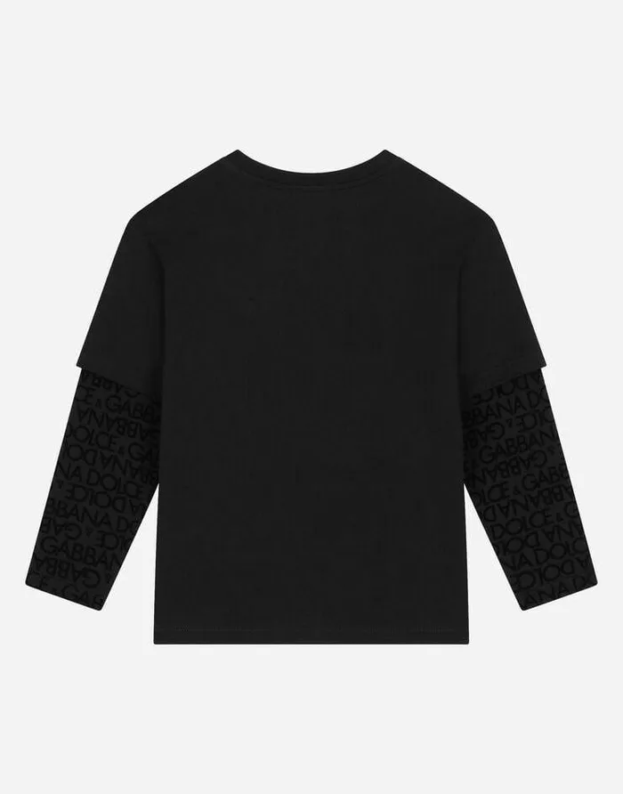 Dolce and Gabbana TShirts And Sweatshirts Children Longsleeved Jersey Tshirt With Flocked Logo Print Multicolor Dolce and Gabbana TShirts And Sweatshirts Children Longsleeved Jersey Tshirt With Flocked Logo Print Multicolor