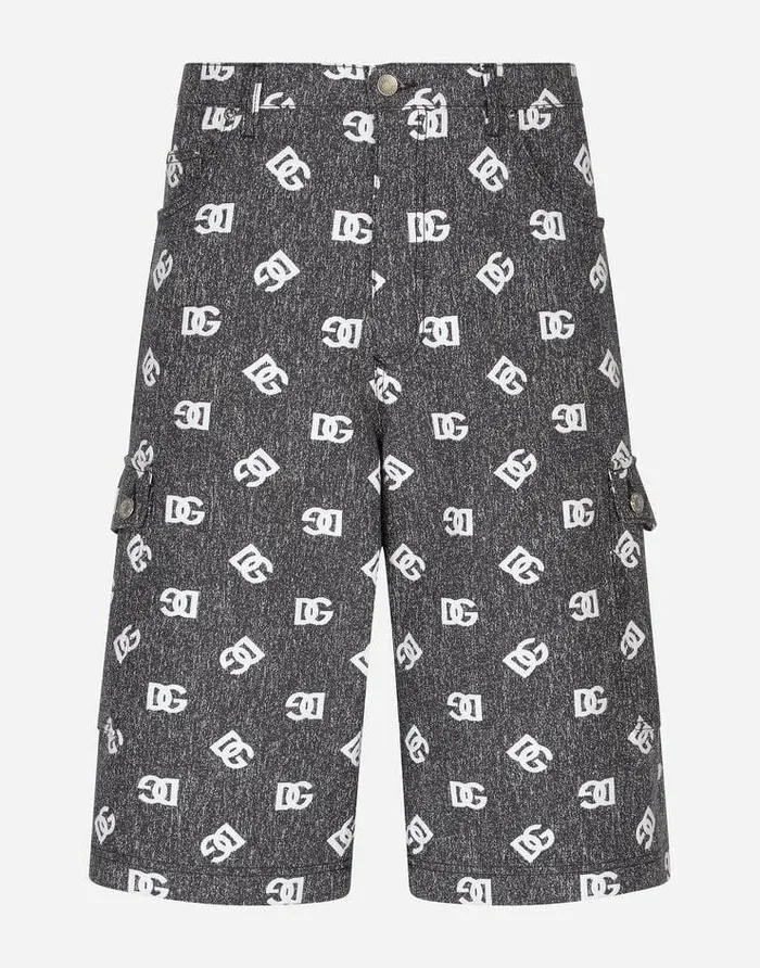 Dolce and Gabbana Trousers And Shorts Men Cotton Jacquard Cargo Shorts With DG Logo Multicolor