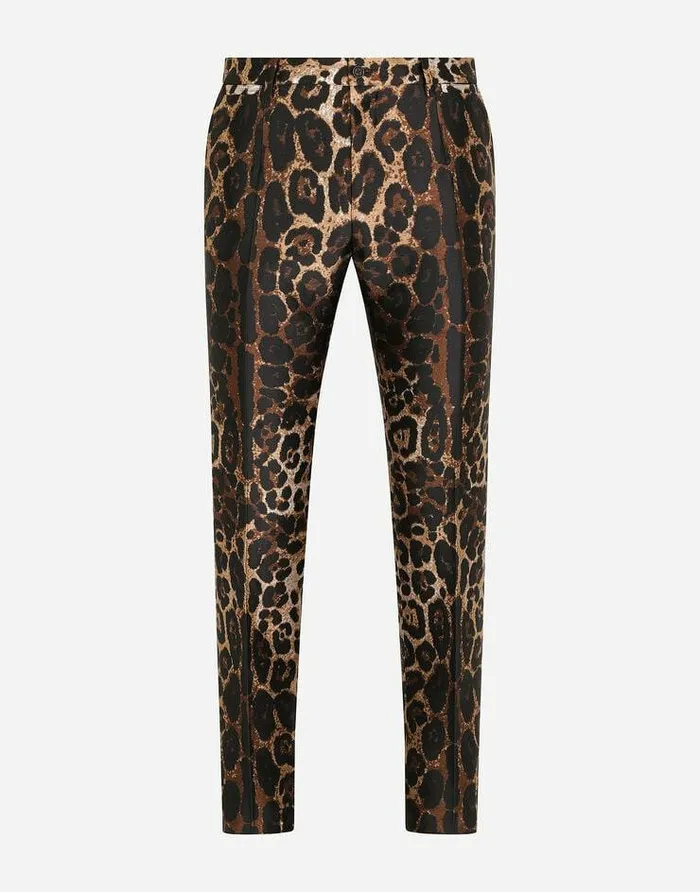 Dolce and Gabbana Trousers And Shorts Men Jacquard Pants With Leopard Design Animal Print