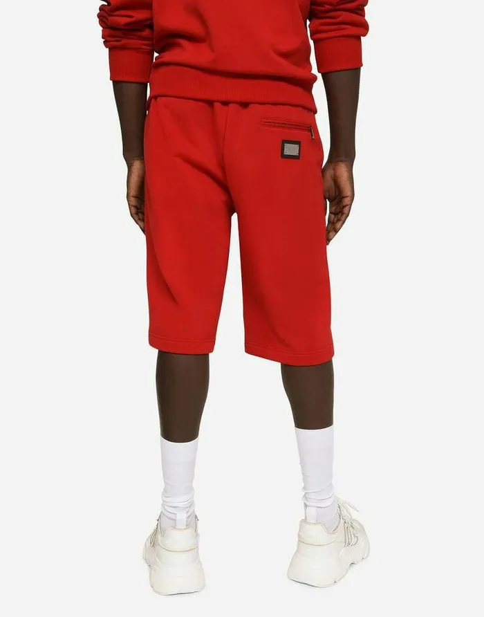 Dolce and Gabbana Trousers And Shorts Men Jersey Jogging Shorts With Logo Tag Red Dolce and Gabbana Trousers And Shorts Men Jersey Jogging Shorts With Logo Tag Red
