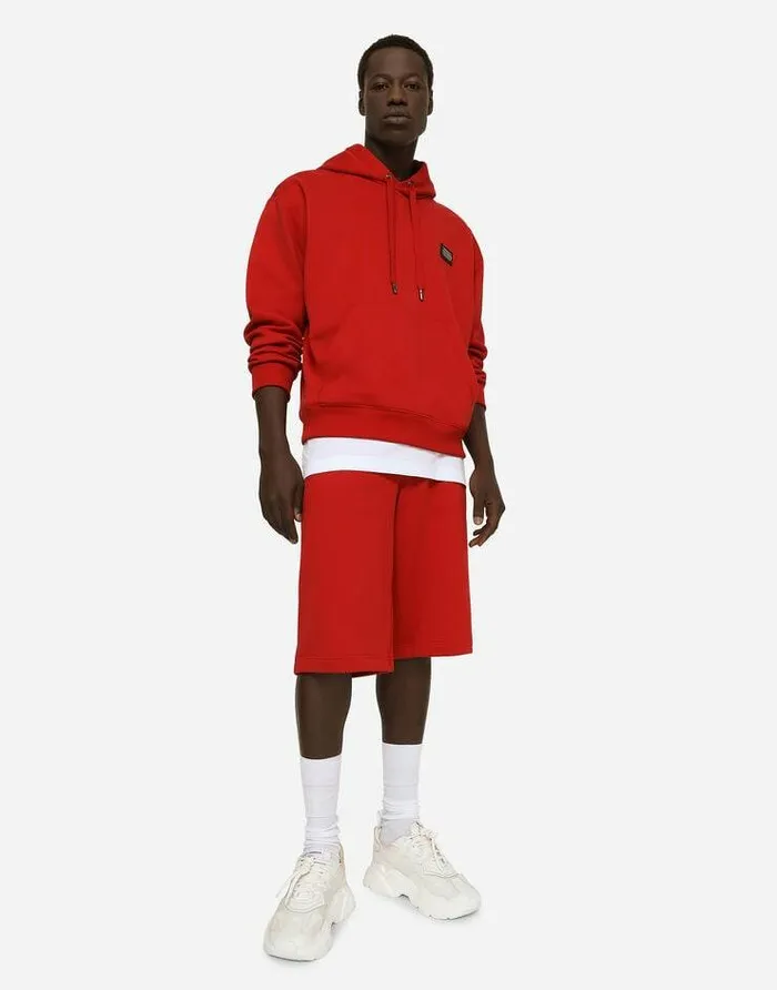Dolce and Gabbana Trousers And Shorts Men Jersey Jogging Shorts With Logo Tag Red Dolce and Gabbana Trousers And Shorts Men Jersey Jogging Shorts With Logo Tag Red