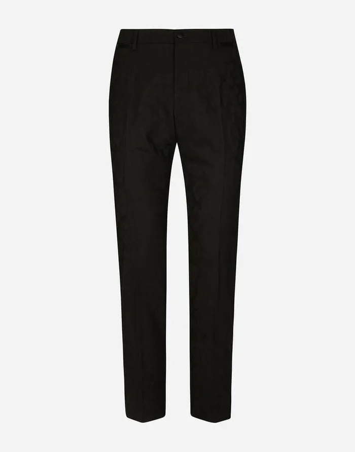Dolce and Gabbana Trousers And Shorts Men Leopardprint Wool Jacquard Tuxedo Pants Black