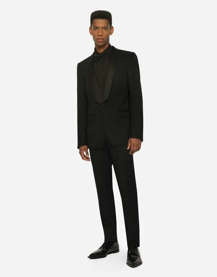 Dolce and Gabbana Trousers And Shorts Men Leopardprint Wool Jacquard Tuxedo Pants Black