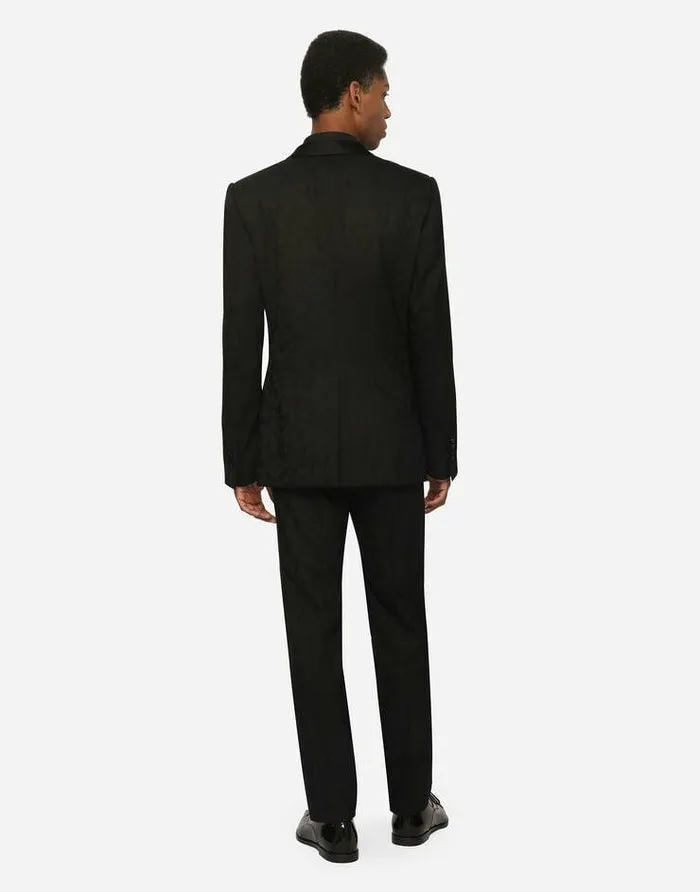 Dolce and Gabbana Trousers And Shorts Men Leopardprint Wool Jacquard Tuxedo Pants Black