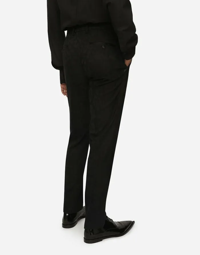 Dolce and Gabbana Trousers And Shorts Men Leopardprint Wool Jacquard Tuxedo Pants Black