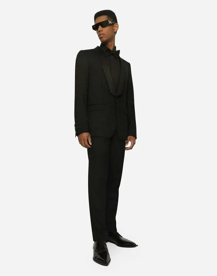 Dolce and Gabbana Trousers And Shorts Men Leopardprint Wool Jacquard Tuxedo Pants Black