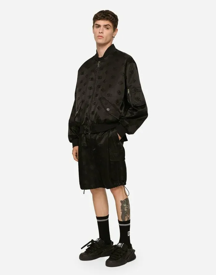 Dolce and Gabbana Trousers And Shorts Men Satin Jacquard Cargo Shorts With DG Monogram Detail Black Dolce and Gabbana Trousers And Shorts Men Satin Jacquard Cargo Shorts With DG Monogram Detail Black