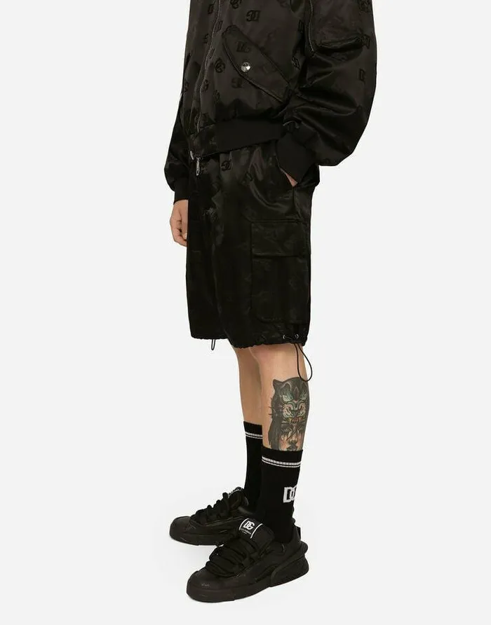 Dolce and Gabbana Trousers And Shorts Men Satin Jacquard Cargo Shorts With DG Monogram Detail Black Dolce and Gabbana Trousers And Shorts Men Satin Jacquard Cargo Shorts With DG Monogram Detail Black