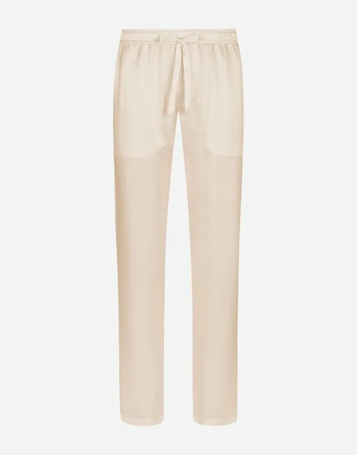 Dolce and Gabbana Trousers And Shorts Men Silk Satin Jogging Pants With Metal DG Logo Pale Pink