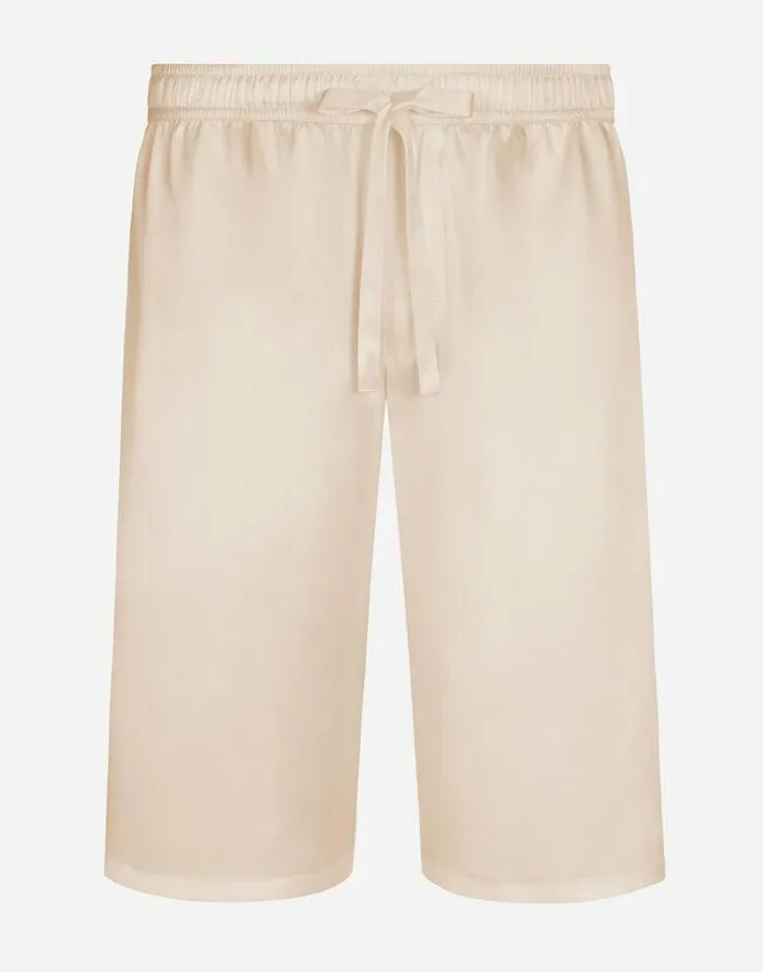Dolce and Gabbana Trousers And Shorts Men Silk Satin Jogging Shorts With Metal DG Logo Pale Pink