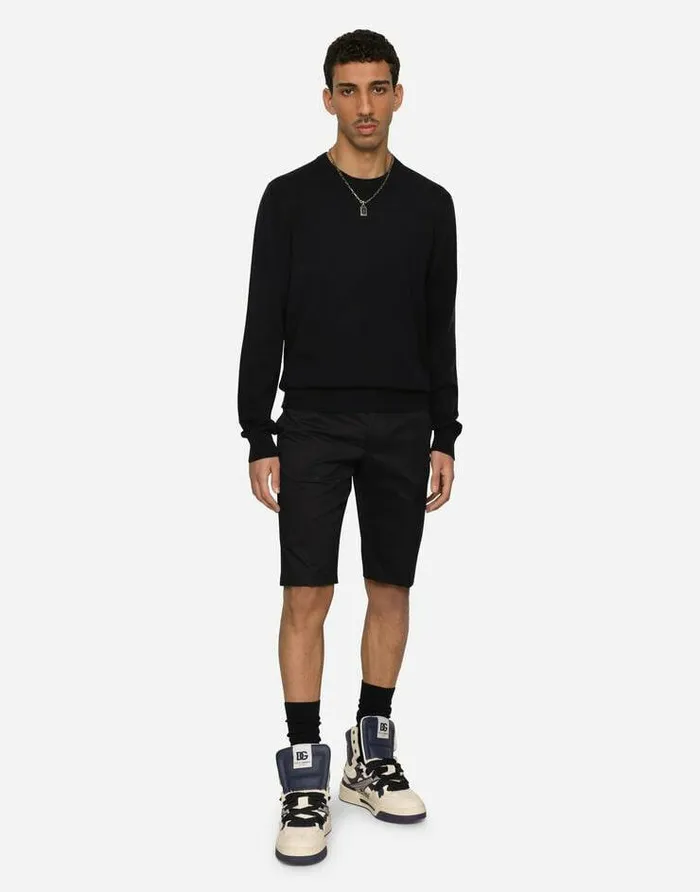 Dolce and Gabbana Trousers And Shorts Men Stretch Cotton Shorts With DG Patch Blue