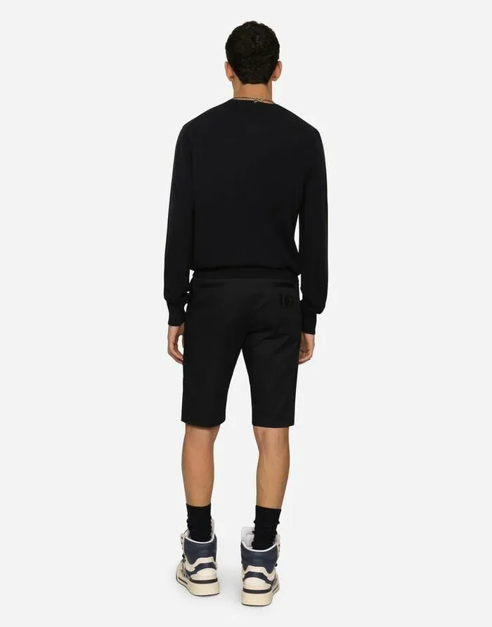 Dolce and Gabbana Trousers And Shorts Men Stretch Cotton Shorts With DG Patch Blue