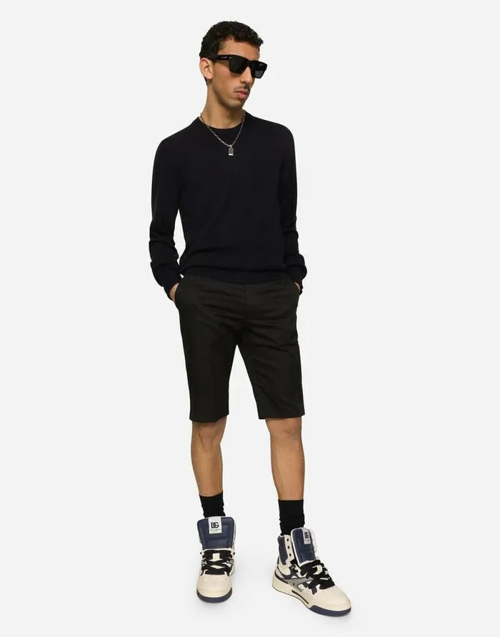 Dolce and Gabbana Trousers And Shorts Men Stretch Cotton Shorts With DG Patch Blue
