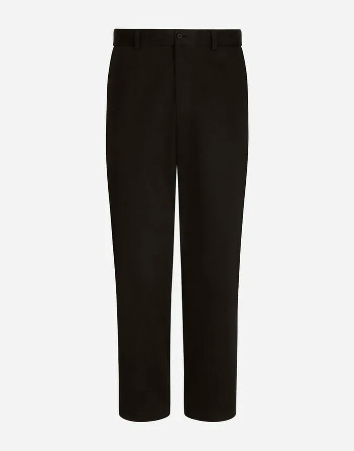 Dolce and Gabbana Trousers And Shorts Men Stretch Drill Pants With Logo Label Black