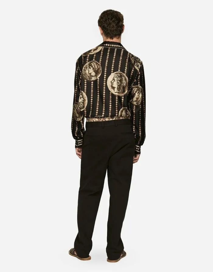 Dolce and Gabbana Trousers And Shorts Men Stretch Drill Pants With Logo Label Black Dolce and Gabbana Trousers And Shorts Men Stretch Drill Pants With Logo Label Black
