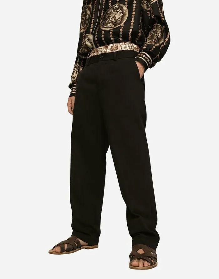 Dolce and Gabbana Trousers And Shorts Men Stretch Drill Pants With Logo Label Black Dolce and Gabbana Trousers And Shorts Men Stretch Drill Pants With Logo Label Black