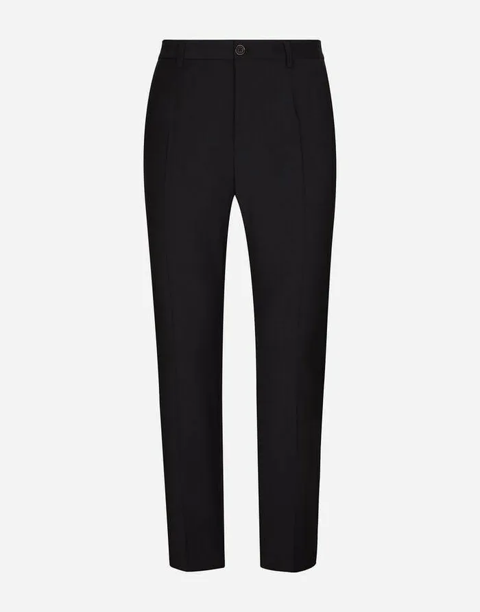 Dolce and Gabbana Trousers And Shorts Men Stretch Wool Pants With DG Embroidery Blue