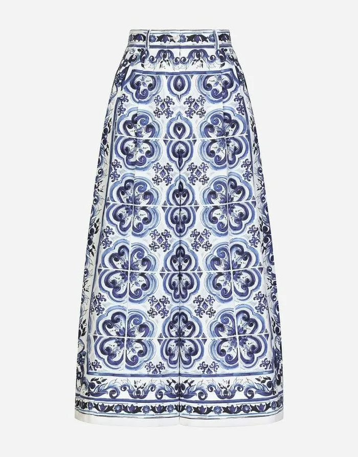 Dolce and Gabbana Trousers And Shorts Women Majolicaprint Poplin Culottes Multicolor