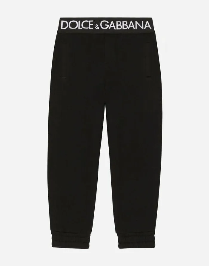 Dolce and Gabbana Trousers And Skirts Children Jersey Jogging Pants With Branded Elastic Black Dolce and Gabbana Trousers And Skirts Children Jersey Jogging Pants With Branded Elastic Black