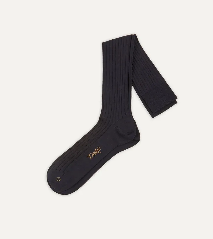 Drake039s Dark Navy Cotton OvertheCalf Socks 8211 Accessories