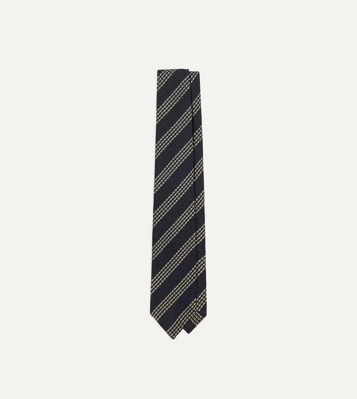 Drake039s Navy And Silver Stripe Hand Rolled Large Knot Grenadine Tie 8211 Ties