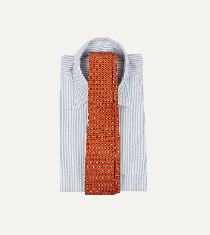 Drake039s Orange Micro Geometric Print Silk Self Tipped Tie 8211 Ties