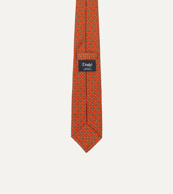 Drake039s Orange Micro Geometric Print Silk Self Tipped Tie 8211 Ties