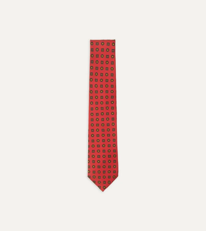 Drake039s Red And Green Geometric Medallion Print Madder Twill Silk Tie 8211 Ties