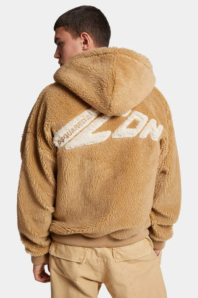 Dsquared2 Coats and Outerwear Icon New Generation Relax Fit Teddy Zip Sweatshirt Camel 8211 Men