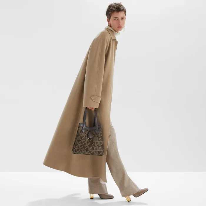 Fendi Bucket Bags Fendi Origami Medium Brown FF Jacquard Fabric Bag 8211 Women
