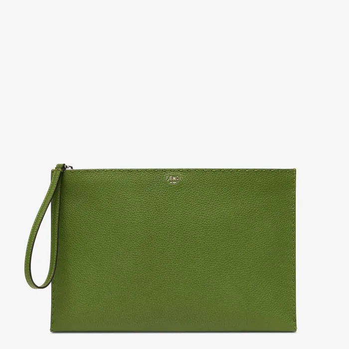 Fendi Mini Bags Selleria Flat Pouch Medium Green Selleria Pouch With 196 Handsewn Topstitches 8211 Men